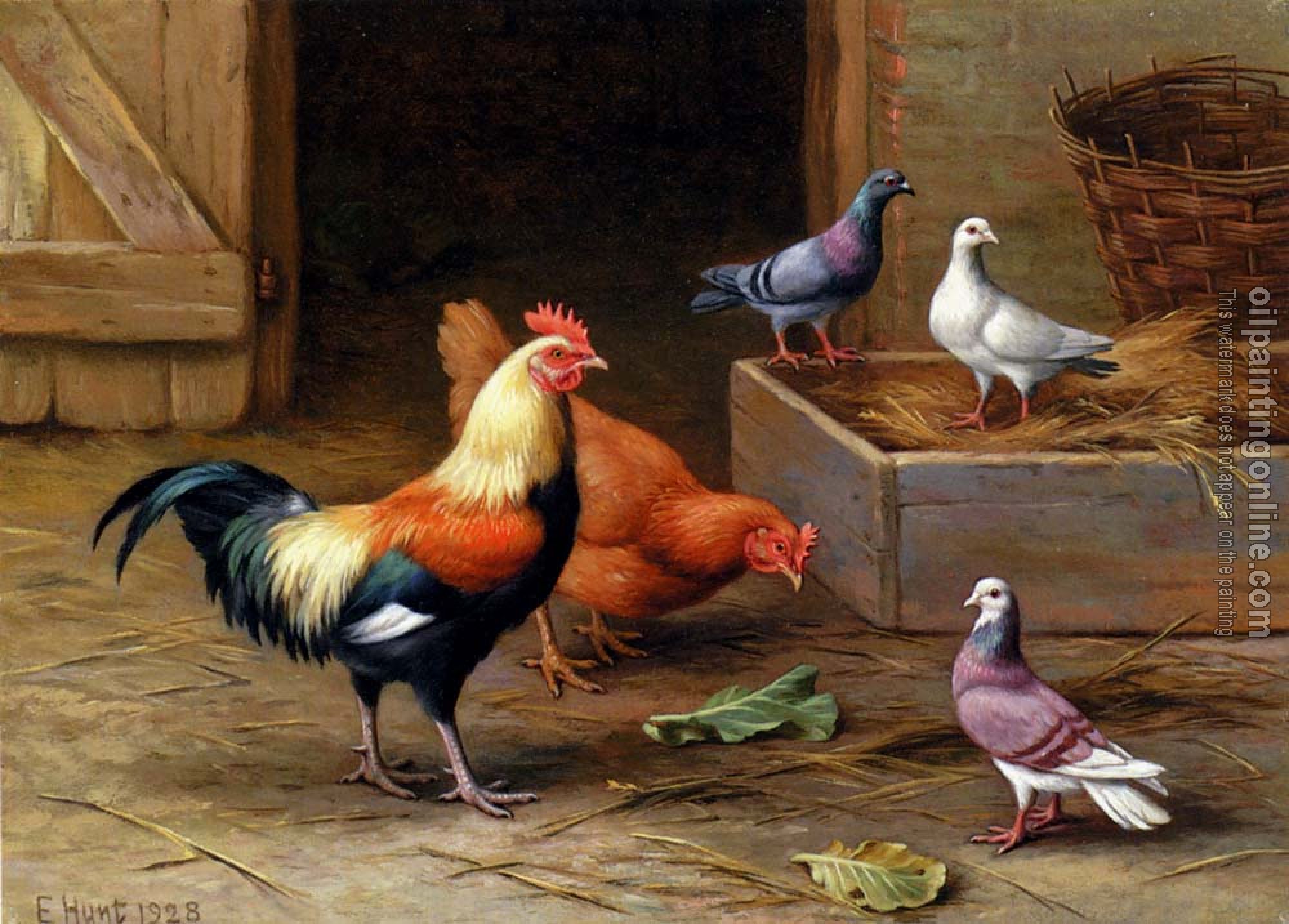 Edgar Hunt - Chickens Pigeons And A Dove